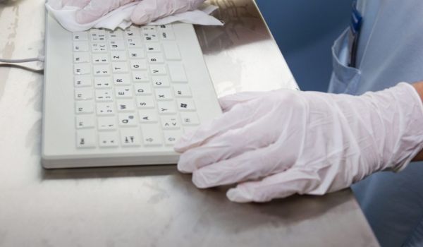 a silicone keyboard in use 