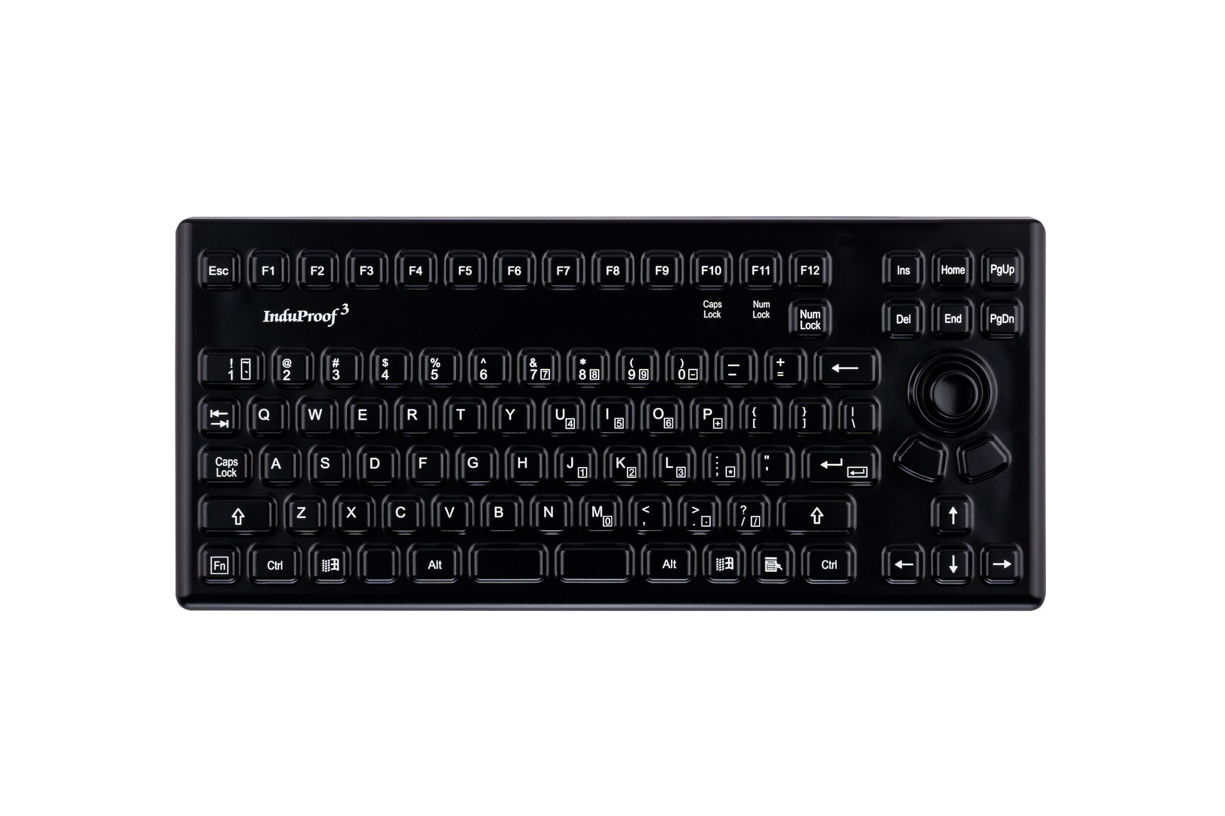 Silicon keyboard with integrated mousebutton, black, frontview