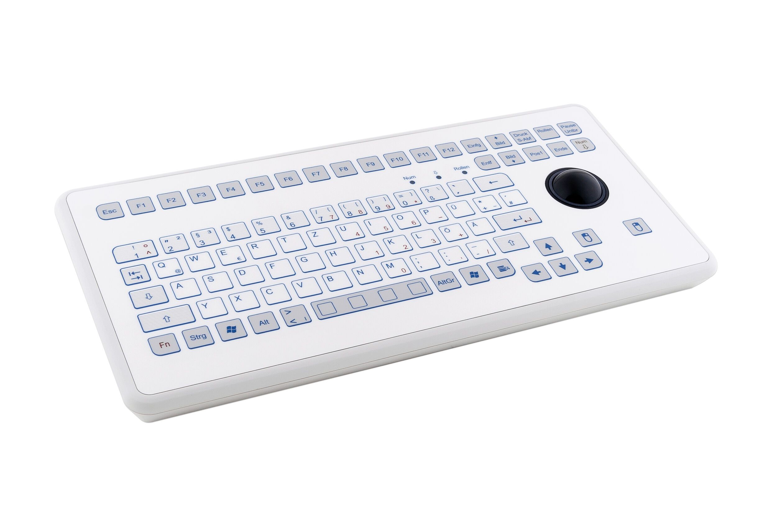 Foil covered keyboard with a trackball, white, frontview
